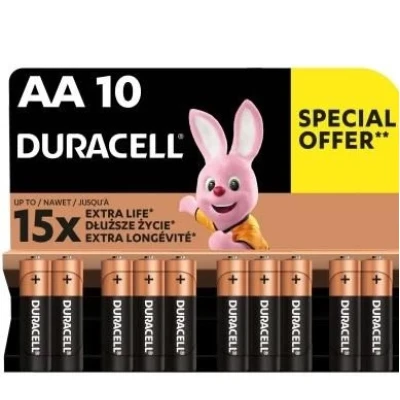 Батарейка AA (LR6), лужна, Duracell Duralock Basic, 10 шт, 1.5V, (MN1500 10BL)