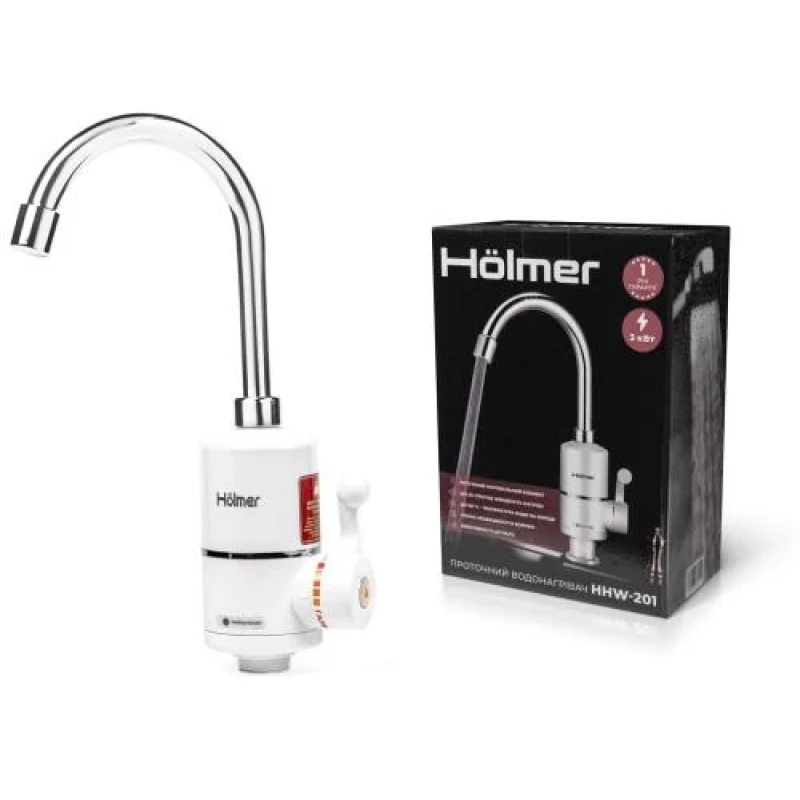 Водонагрівач проточний Holmer HHW-201, White, 3000W, механічне керування, IPX4, захист від включення без води, захист від перегріву