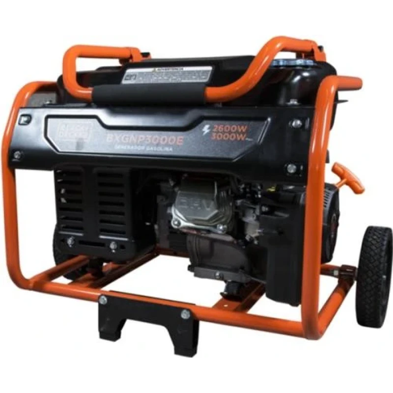 Бензиновий генератор Black&Decker BXGNP3000E, максимальна потужність 3 кВт, номінальна потужність 2.6 кВт, об'єм паливного бака 15л, номінальна напруга 230В, частота 50Гц, 45 кг, 605x480x510 мм