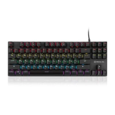 Клавіатура REAL-EL M 05  Grey, USB, механічна (перемикачі Huano Blue), RGB підсвічування (20 режимів), NKRO, металева основа, 87 кнопок