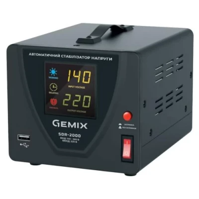 Стабілізатор Gemix SDR-2000 2000VA (1400 Вт), вхід. напруга 140-260В, вих напруга 220В + - 6,8% 50 Гц, цифрові індикатори