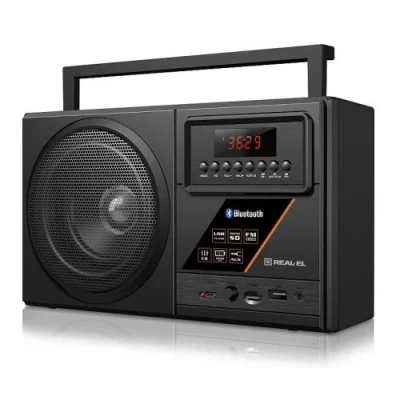 Радіоприймач 1.0 Real-El X-700 Black, 7 Вт, пластиковий корпус, FM/AM/SW, Bluetooth, USB, microSD, акумулятор