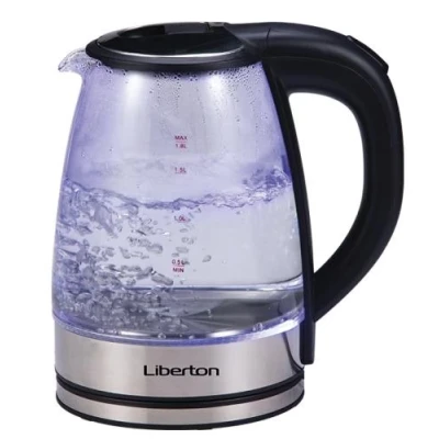Електрочайник Liberton LEK-6809, Black, 1500W, 1.8л, скло+нерж.сталь, дисковий, індикатор рівня води, захист від перегріву, відключення за відсутності води