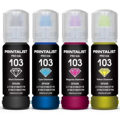 Комплект чорнил Printalist 103 для Epson L1110/L3100/L3110/L3150/L3160/L5190, Black / Cyan / Magenta / Yellow, 4x70 мл, водорозчинне (PL103SET)