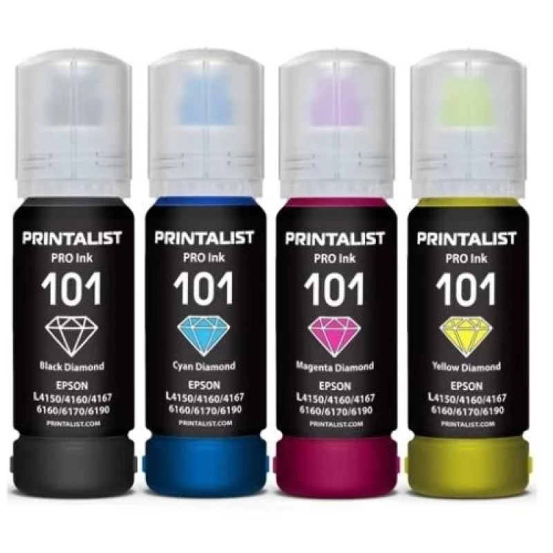 Комплект чорнил Printalist 101 для Epson L4150/L4160/L4167/L6160/L6170/L6190, Black / Cyan / Magenta / Yellow, 4x70 мл, пігментне/водорозчинне (PL101SET)