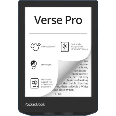 Електронна книга 6" PocketBook Verse Pro, Azure, WiFi, 1448x1072 (E Ink Carta), 512Mb / 16Gb, сенсорний екран, 16 градацій сірого, 300 DPI, підсвічування екрану SMARTlight, 1500 mAh, Type-C, IPx8 (PB634-A-CIS)