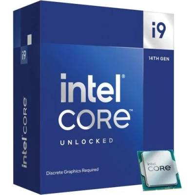 Процесор Intel Core i9 (LGA1700) i9-14900KF, Box, 24x3.2 ГГц (Turbo Boost 6.0 ГГц, 32 потоки), L3 36Мб, Raptor Lake, 10 нм, TDP 125 Вт, розблокований множник, система охолодження в комплекті не йде (BX8071514900KF)