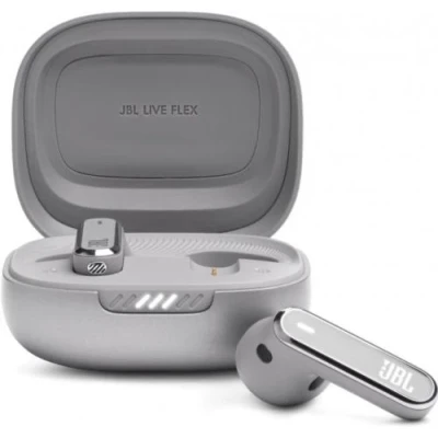 Навушники JBL Live Flex, Silver, Bluetooth, мікрофон, чохол з функцією зарядки, технологія "JBL Deep Bass Sound" (JBLLIVEFLEXSVR)