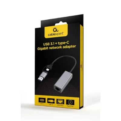 Мережевий адаптер USB 3.1 / Type-C - Ethernet, 10/1000 Мбіт/с, Grey, Cablexpert (A-USB3AC-LAN-01) Мережевий адаптер USB 3.1 / Type-C - Ethernet, 10/1000 Мбіт/с, Grey, Cablexpert (A-USB3AC-LAN-01)