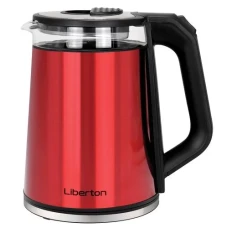 Електрочайник Liberton LEK-6826, Red/Black, 2000W, 1.8л, дисковий, подвійна стінка (нержавіюча сталь+скло), LED-підсвічування, автовідключення, індикатор включення, відкривання кришки ручне, шкала рівня води внутрішня