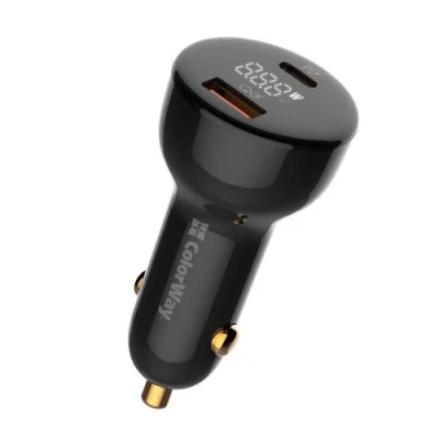 Автомобільний зарядний пристрій ColorWay, Black, 100 Вт, 1xUSB, 1xType-C, Auto ID, LED дисплей (CW-CHA044PD-BK)