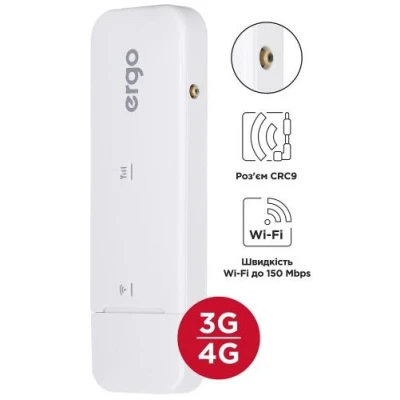 Модем 4G Ergo W023-CRC9 box, GSM GPRS/EDGE, HSPA+, DC-HSPA+, LTE, тип підключення USB Модем 4G Ergo W023-CRC9 box, GSM GPRS/EDGE, HSPA+, DC-HSPA+, LTE, тип підключення USB
