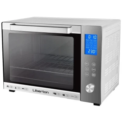 Електродуховка Liberton LEO-601Е Silver, 1900W, 60л, 3 режима нагріву, 12 програм, дисплей, конвекція, підсвітка, 30-230 °C, сенсорне керування, таймер, рожен, решітка, деко, лоток для крихт та жиру, тримач для дека, ТЕРМОРУКАВИЦЯ У ПОДАРУНОК