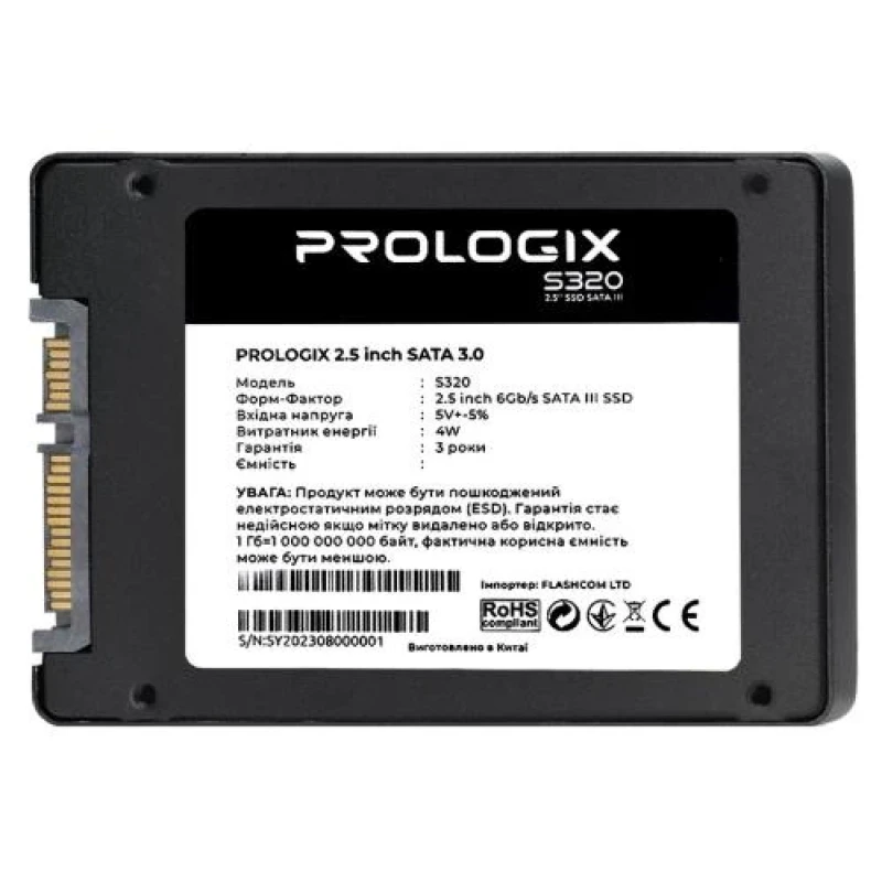 Твердотільний накопичувач SSD 960Gb, ProLogix S320, SATA3, 2.5", 3D TLC, 550/460 МБ/с (PRO960GS320)