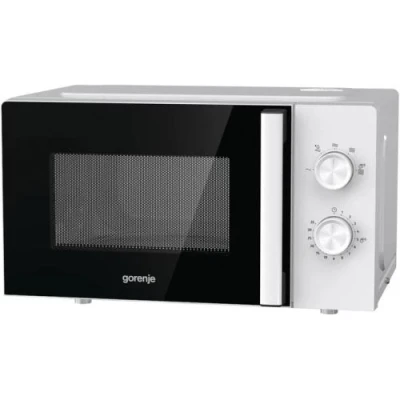 Мікрохвильова піч Gorenje MO20E1WH, White, 800W, 20л, звичайна (соло), 5 рівнів потужності, поворотні перемикачі, відкривання ручкою, очищення парою AquaClean