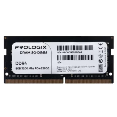 Пам'ять SO-DIMM, DDR4, 8Gb, 3200 MHz, ProLogix, 1.2V, CL22 (PRO8GB3200D4S) Пам'ять SO-DIMM, DDR4, 8Gb, 3200 MHz, ProLogix, 1.2V, CL22 (PRO8GB3200D4S)