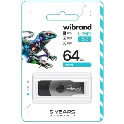 Флеш накопичувач USB 64Gb Wibrand Lizard, Black, USB 3.2 Gen 1 (WI3.2/LI64P9B)