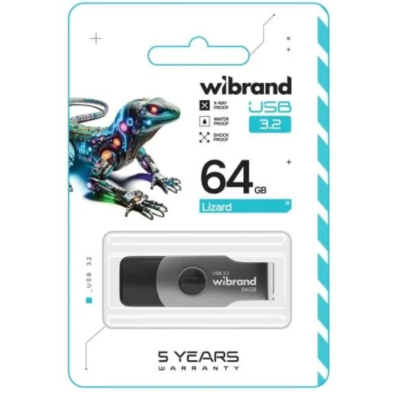 Флеш накопичувач USB 64Gb Wibrand Lizard, Black, USB 3.2 Gen 1 (WI3.2/LI64P9B)