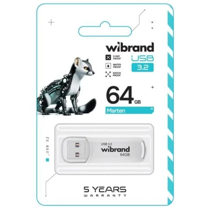 Флеш накопичувач USB 64Gb Wibrand Marten, White, USB 3.2 Gen 1 (WI3.2/MA64P10W)