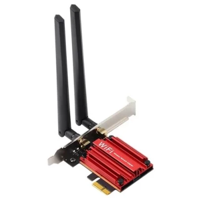 Мережева карта PCI-E x1, Fenvi PCE-AXE3000, WiFi 6E (до 5374 Mbps), Bluetooth 5.3, Intel AX210, радіатор, 2 зовнішні антени