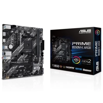 Мат.плата AM4 (B550) Asus PRIME B550M-K ARGB, B550, 2xDDR4, Int.Video(CPU), 4xSATA3, 2xM.2, 1xPCI-E 4.0 x16, 1xPCI-E 3.0 x1, ALC887, RTL8111H, 6xUSB 3.2/4xUSB 2.0, HDMI/DP, MicroATX