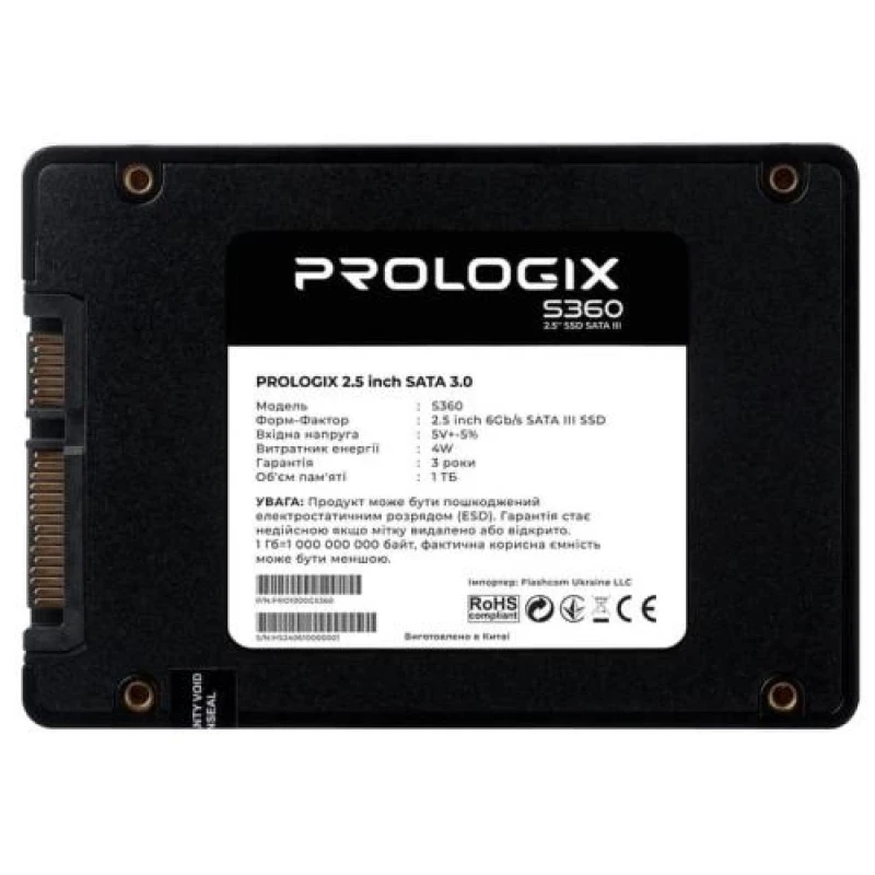 Твердотільний накопичувач SSD 1Tb, ProLogix S360, SATA3, 2.5", 3D TLC, 530/510 МБ/с (PRO1000GS360)