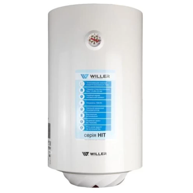 Водонагрівач Willer EV50R-HIT, White, 1500W, 50л, вертикальний, мокрий ТЕН, механічне управління, терморегулятор, термозахист, IPX4