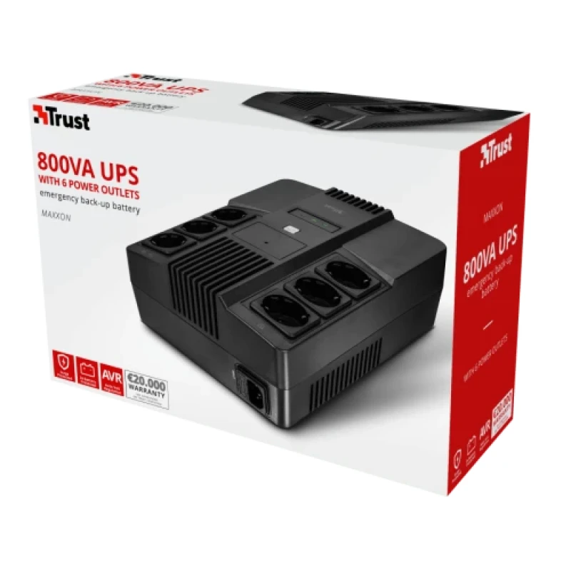 Джерело безперебійного живлення Trust Maxxon 800VA UPS, Black, встроенный аккумулятор, 6 розеток, защита от перенапряжений (IEC) (23326)
