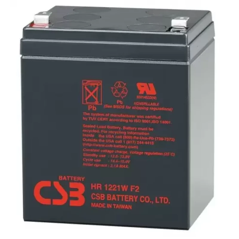 Акумуляторна батарея CSB, 12V, 5 Агод, AGM, F2, 100x90x70 мм, 1.8 кг (HR1221WF2)