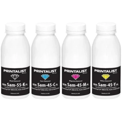 Тонер Samsung CLP-300/310, CLX-2160/3160, Black / Cyan / Magenta / Yellow, 1x55 г + 3x45 г, Printalist (Sam-CLP300-SET-PL)