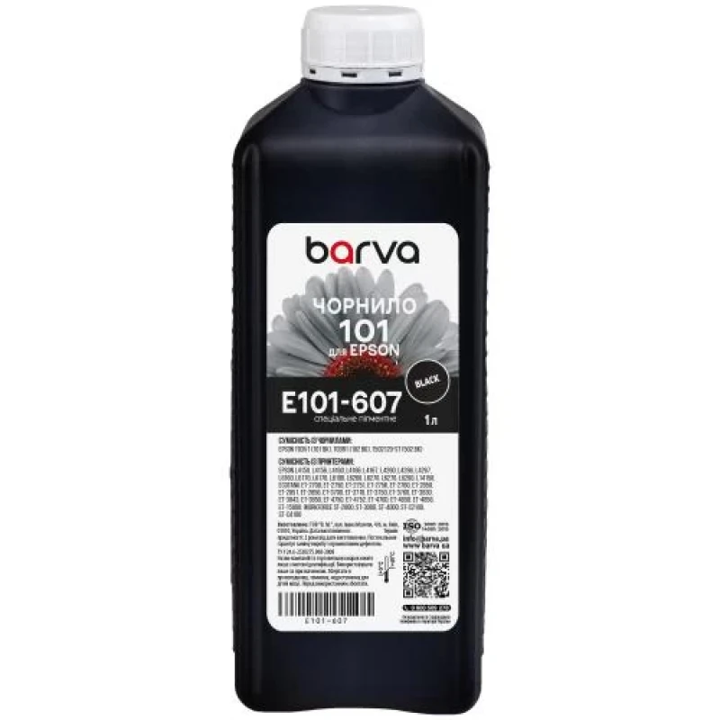 Чорнило Barva Epson 101, Black, для L4150/L4160/L6160/L6170/L6190, 1 л, пігментне (E101-607)