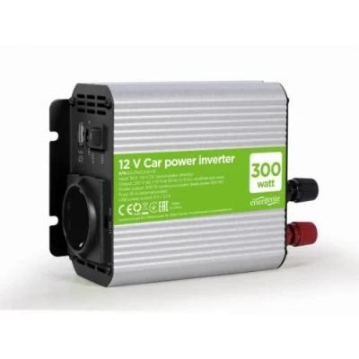 Автомобільний інвертор 300 Вт, EnerGenie, Silver/Black, 1xUSB (5V/2.1A), вхідна напруга 10-16 VDC (акумулятор безпосередньо), металевий корпус (EG-PWC300-01)
