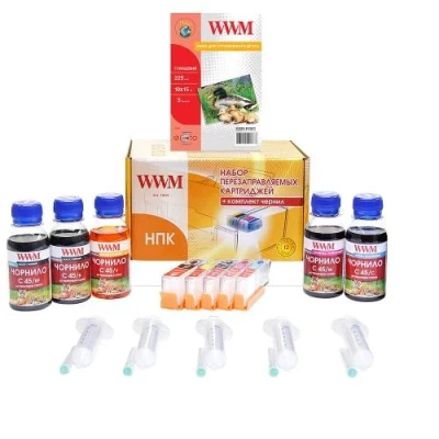НПК WWM Canon MG5440/5540/5640/6440/7240, MX924, iX6840, з чіпами, 5x100 мл чорнила C45 (RC.CLI451ARC)