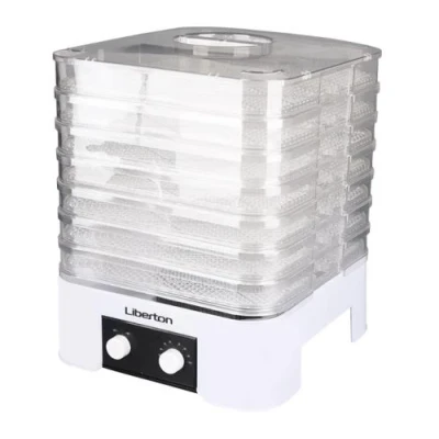 Сушарка овочів та фруктів Liberton LFD-5521, White, 520W, механічне керування, об'єм 21 л, 7 ярусів, діапазон температури: 40-70 C