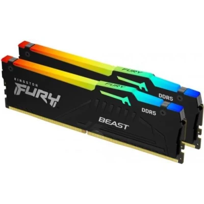 Пам'ять 16Gb x 2 (32Gb Kit) DDR5, 5600 MHz, Kingston Fury Beast RGB, Black, 40-40-40, 1.25V, з радіатором (KF556C40BBAK2-32)