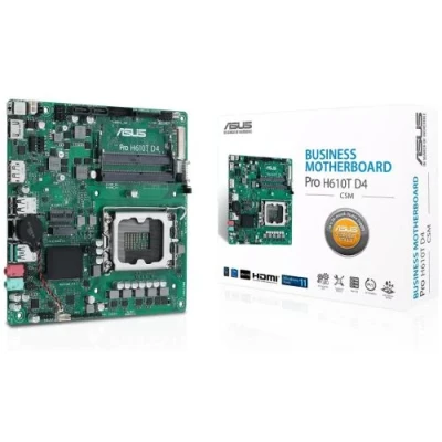 Мат.плата LGA1700, Asus Pro H610T D4-CSM, H610, 2xSO-DIMM DDR4, Int.Video(CPU), 2xSATA3, 1xM.2, ALC997, RTL8111E, 4xUSB3.2/6xUSB2.0, HDMI/DP, Mini-ITX