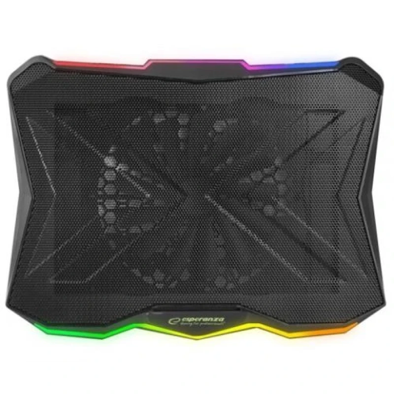 Підставка для ноутбука до 17" Esperanza "Xalok", Black, 1x18 см вентилятор (17-20 dB, 800 rpm), 10 режимів RGB підсвічування, 2xUSB, 400x300x26 мм (EGC110)