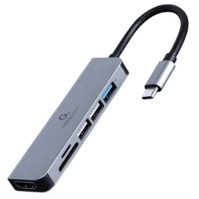 Хаб USB Cablexpert "6-in-1", Grey, Type-C 3.1 - 1xUSB 3.1 / 2xUSB 2.0 / HDMI 4K / microSD / SD, кабель 12 см, алюмінієвий корпус (A-CM-COMBO6-02)