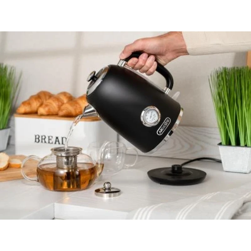 Електрочайник Ardesto EKL-F410BM, Black, 2200W, 1.8 л, дисковий, нержавіюча сталь, захист від перегріву, індикатор рівня води