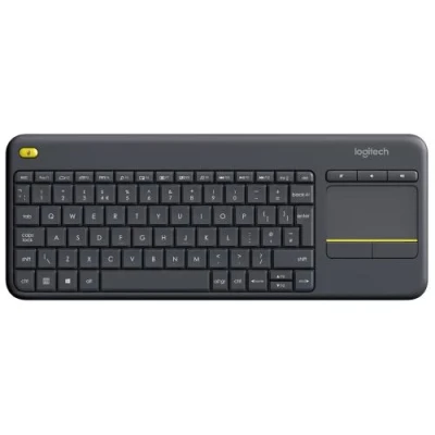 Клавіатура бездротова Logitech K400 Plus, Black, компактная, безшумна, з сенсорною панеллю, кероване управління, 2xAA (920-007145)