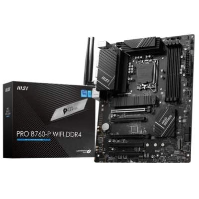 Материнська плата LGA1700, MSI PRO B760-P WIFI DDR4, B760, 4xDDR4, Int.Video(CPU), 4xSATA3, 2xM.2, 2xPCI-E 16x 4.0, 3xPCI-E 16x 3.0, ALC897, RTL8125BG, WiFi6, Bluetooth 5.3, 6xUSB3.2/8xUSB2.0, HDMI/DP, ATX