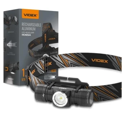 Ліхтар налобний Videx H065A, Black, 1200 Лм, 5000K, до 100 м, 6 режимів роботи, світлодіод Luminus SST40 (10 Вт), акумулятор Li-ion 18650 2200 mAh або 2xCR123A, Type-C, IP68 (VLF-H065A)