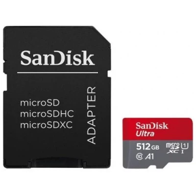 Карта пам'яті microSDXC, 512Gb, SanDisk Ultra, Class10 UHS-I U1 A1, SD адаптер, до 150 МБ/с (SDSQUAC-512G-GN6MA)