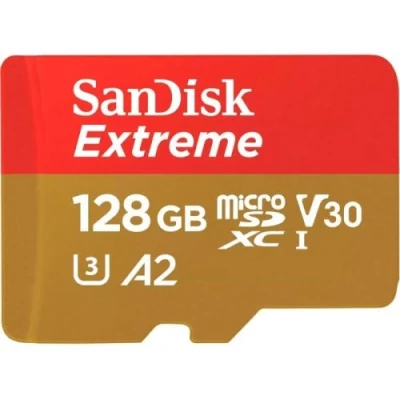 Карта пам'яті microSDXC, 128Gb, SanDisk Extreme, Сlass10 UHS-I A2 U3 V30, SD адаптер, до 190/90 МБ/с (SDSQXAA-128G-GN6AA)