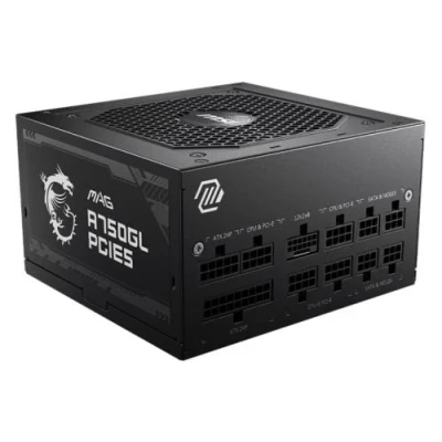 Блок живлення 750 Вт, MSI MAG A750GL PCIE5, Black, модульний, 80+ Gold, Active PFC, 12 см FBD, 4xMolex / 8xSATA / 1x16-pin / 3x6+2-pin / 2x4+4-pin / 1x20+4-pin, захист OCP/OVP/OPP/OTP/SCP/UVP
