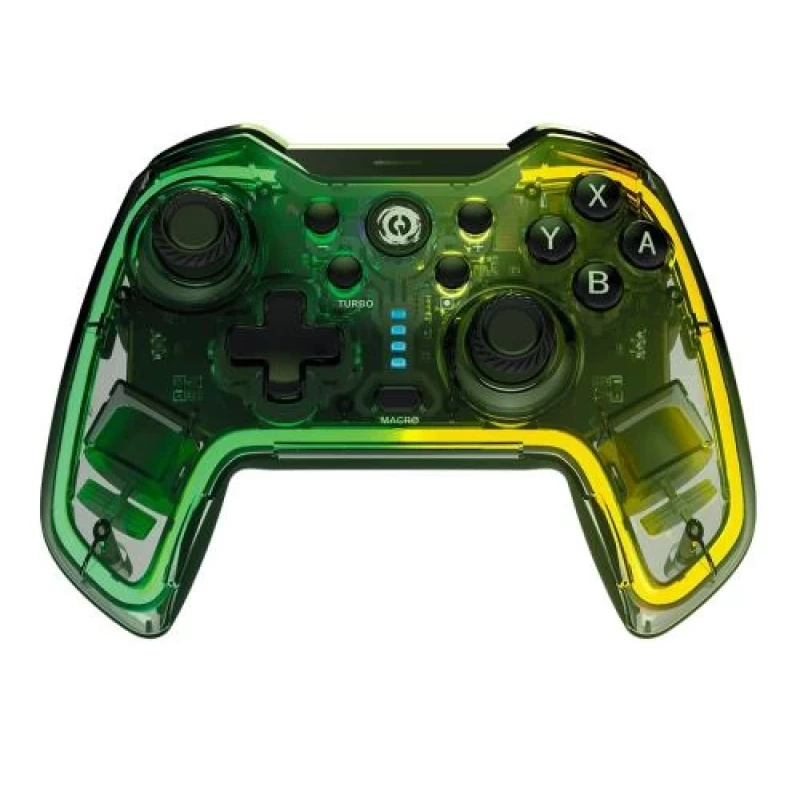 Геймпад Canyon GPW-02 "Brighter", Green / Yellow, бездротовий (Bluetooth), для ПК / PS3 / Android / Nintendo Switch, 22 кнопки (12 програмованих), подвійна вібрація, RGB підсвічування, 800 mAh (CND-GPW02)