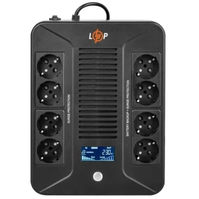 Джерело безперебійного живлення LogicPower LPM-UL600VA-8PS 360 Вт, 8 розеток, 5 ступ. AVR, 12В/7Аг x 1 шт, черный пластиковый корпус