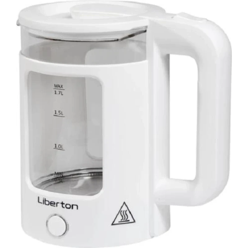 Електрочайник Liberton LEK-6830, White, 1500W, 1.7л, дисковий, подвійна стінка (нержавіюча сталь+скло), LED-підсвічування, автовідключення, індикатор включення, відкривання кришки ручне, шкала рівня води внутрішня