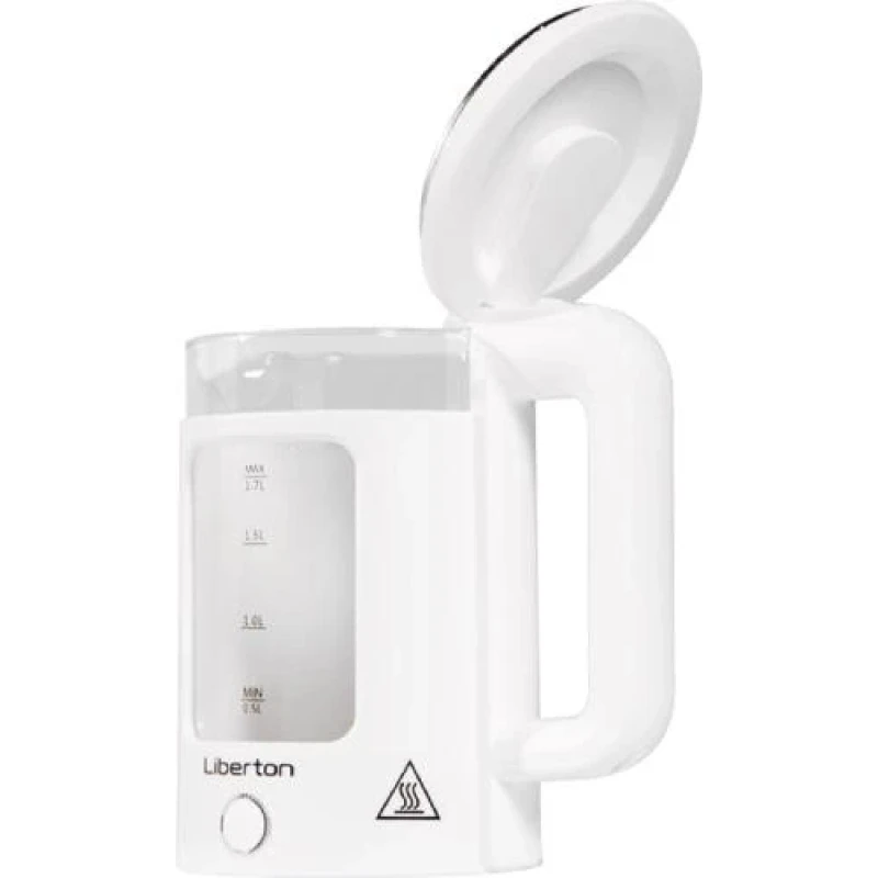 Електрочайник Liberton LEK-6830, White, 1500W, 1.7л, дисковий, подвійна стінка (нержавіюча сталь+скло), LED-підсвічування, автовідключення, індикатор включення, відкривання кришки ручне, шкала рівня води внутрішня