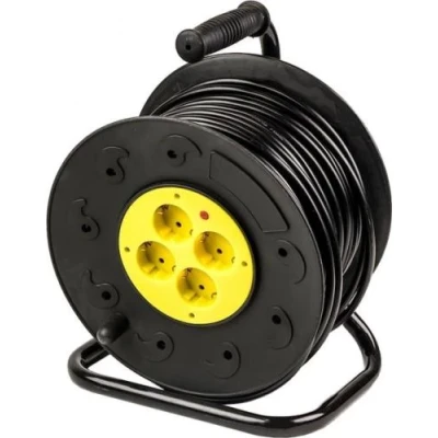Подовжувач мережевий на котушці PowerPlant, 4 розетки, 50 м, Black, 10A, до 2.5 кВт, 3x1.5 мм² (PPRA10M500S4)
